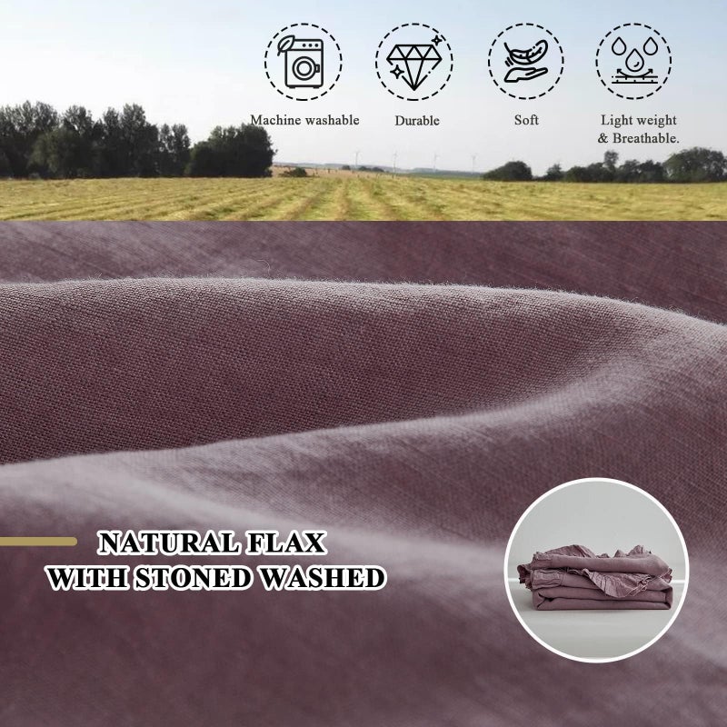 Simple&Opulence 100% Linen Duvet Cover Set, 3 PCS Natural French Flax Purple Ruffle Duvet Cover King Size, Breathable Comfy Linen Bedding Comforter Cover with 2 Pillowcases (Purple, 104" X 92") - Image 5